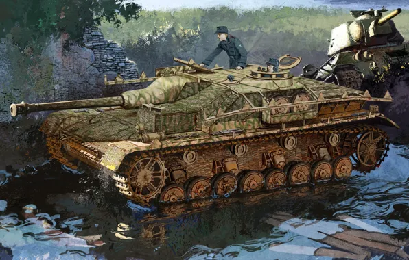 Рисунок, арт, Sturmgeschütz IV, StuG IV, Early Production, with Zimmerit