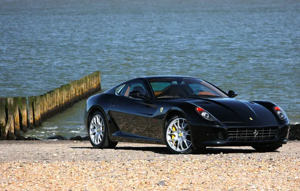 Картинка море, черная, Ferrari, GTB, 599