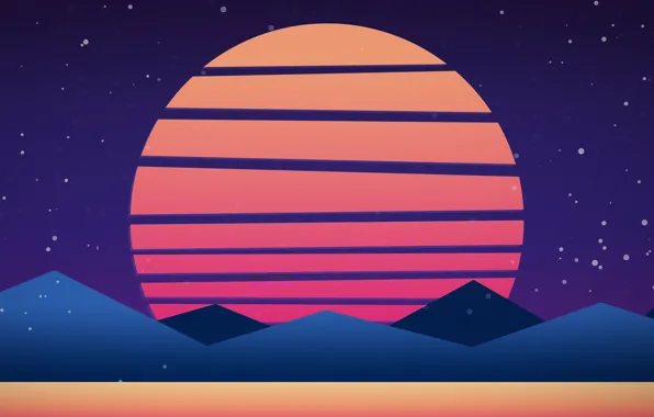 Солнце, Горы, Музыка, Стиль, Фон, Neon, 80's, Synth