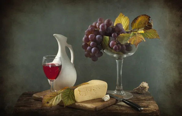 Вино, сыр, виноград, натюрморт