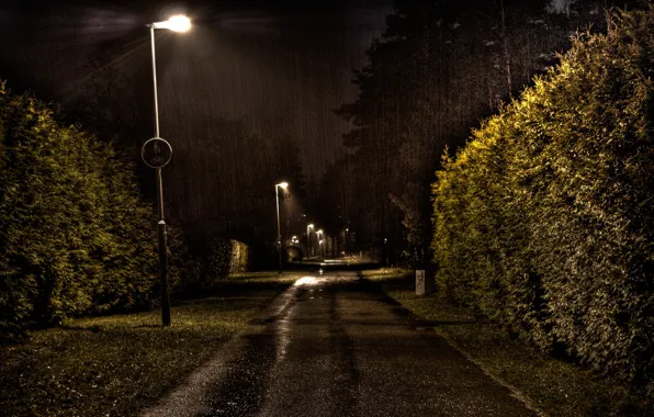 Картинка дождь, Улица, фонарь