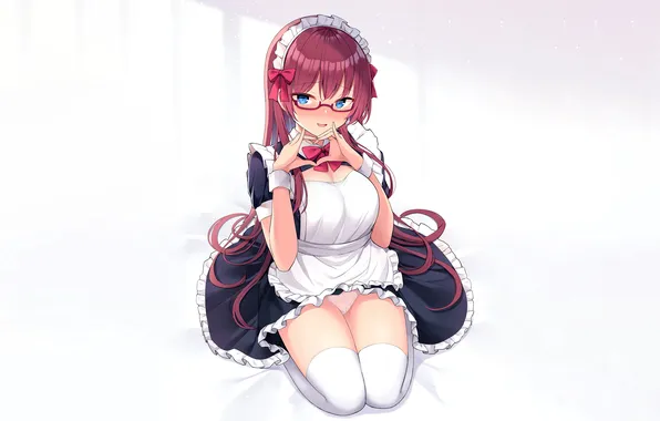 Girl, sexy, lingerie, pantsu, cleavage, panties, thighhighs, red hair