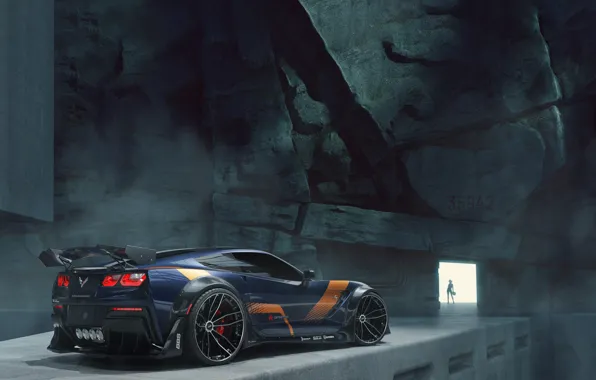 Авто, Машина, Пещера, Серый, Силуэт, Chevrolet Corvette, Спорткар, Transport & Vehicles