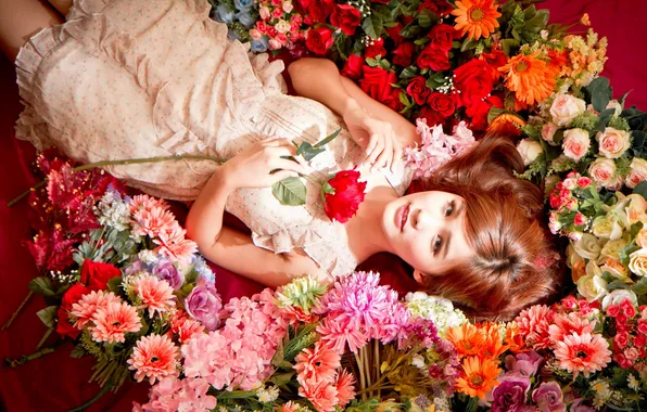 Девушка, цветы, фон