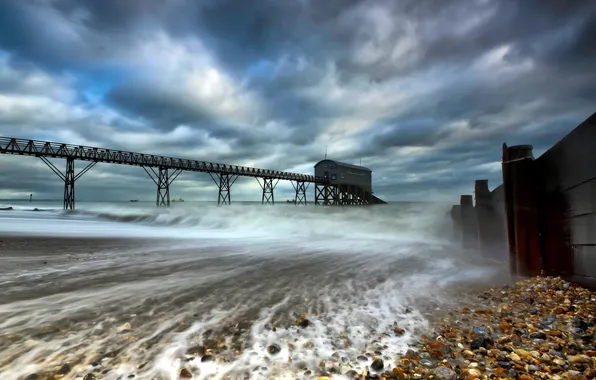 Море, пейзаж, мост