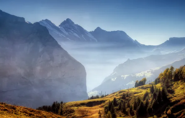 Картинка горы, туман, долина