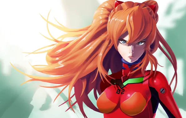 Девушка, girl, рыжие волосы, комбинезон, Neon Genesis Evangelion, red hair, Аска Лэнгли Сорью, anime girls