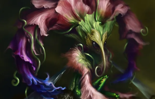 Картинка цветок, крылья, арт, насекомое, хоботок