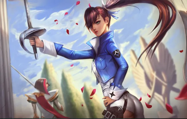 Оружие, девушки, League of Legends, Fiora, Cross-Over, Black Survival, by Tony Maverick