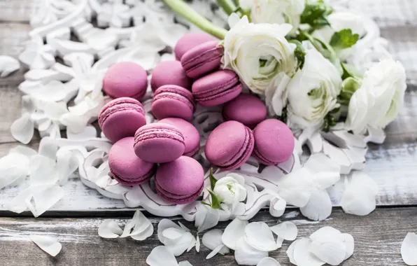 Цветы, лепестки, сладкое, macaron, букет пионов