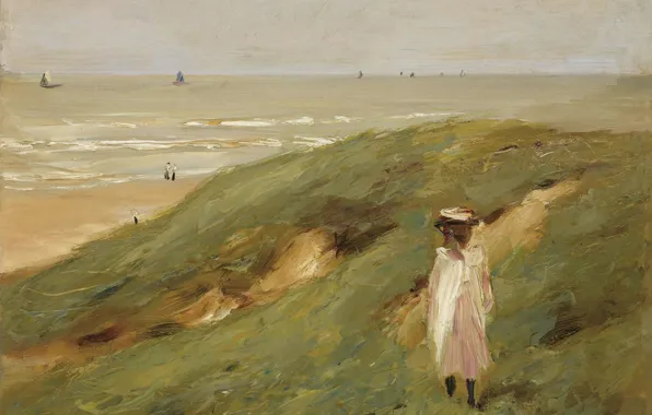 Море, пейзаж, картина, 1906, Max Liebermann, Макс Либерман, Ребенок в Дюнах возле Нордвейка