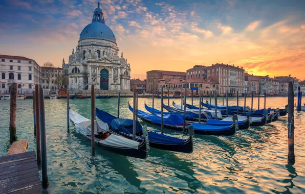 Лодки, Италия, Венеция, собор, гондола, Санта-Мария-делла-Салюте, Гранд Канал