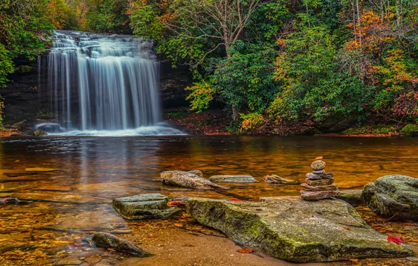 Осень, лес, деревья, ручей, камни, водопад, США, Waterfalls