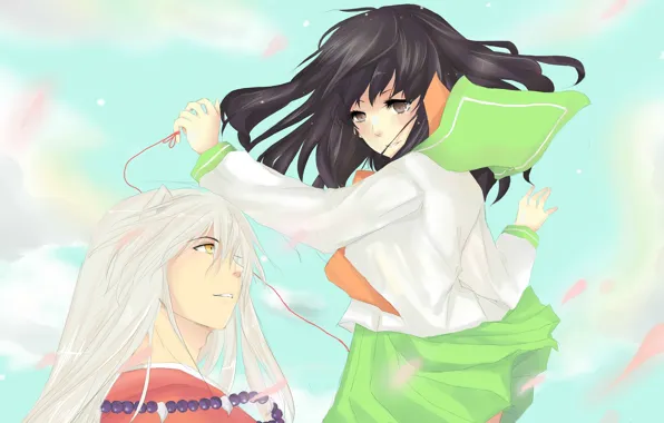 Девушка, аниме, арт, парень, Inuyasha, Инуяша, Кагоме