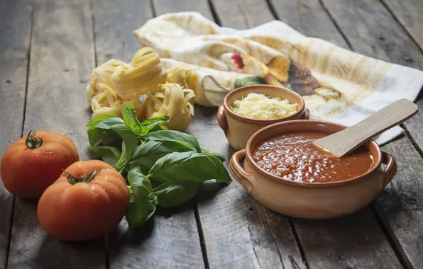 Картинка еда, сыр, помидоры, соус, паста, базилик