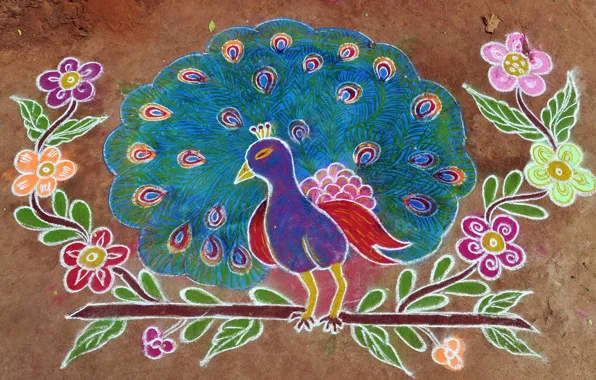 Стиль, Индия, рисование, мел, Тамилнад, рисовая мука, Pongal kolam