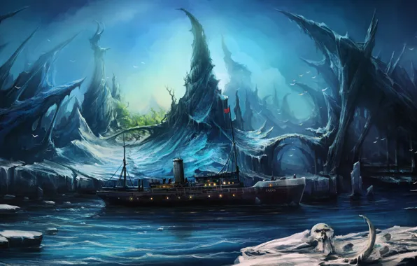 Картинка ship, sannikov land, Arctic Ocean, ghost island, Земля Санникова