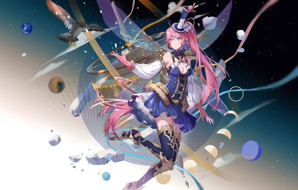 Girl, pink hair, dress, woman, anime, wings, beautiful, pretty