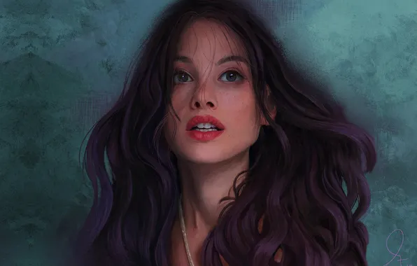 Картинка long hair, women, face, digital art, Astrid Berges-Frisbey, artwork, dark hair, portrait