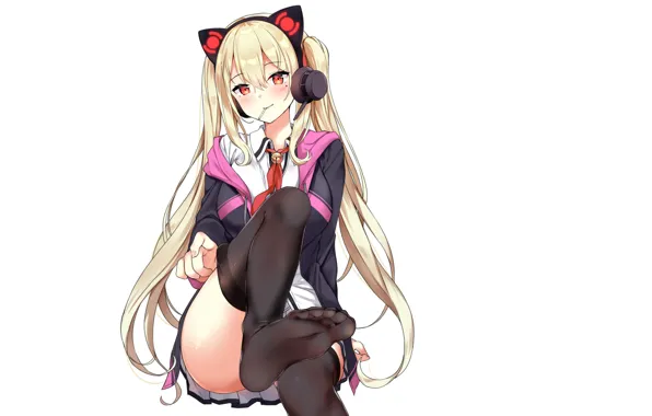 Girl, sexy, Anime, girls, headphones, stocking, feet, tights