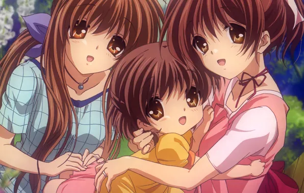 Девушки, ребенок, Clannad, Кланнад, Nagisa Furukawa, Ushio Okazaki