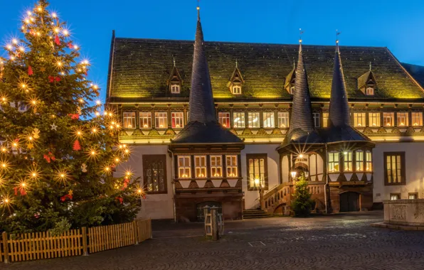 Картинка здание, Германия, Рождество, Новый год, ёлка, Germany, Нижняя Саксония, Lower Saxony