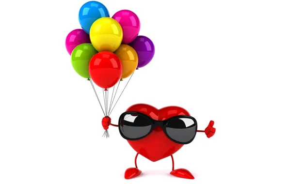 Картинка воздушные шары, сердце, colorful, очки, red, heart, funny, rendering