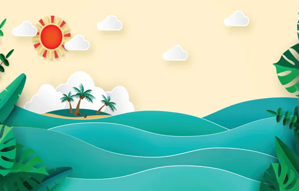Картинка море, небо, солнце, пальмы, отдых