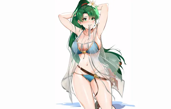 Girl, sword, sexy, cleavage, green eyes, long hair, boobs, anime