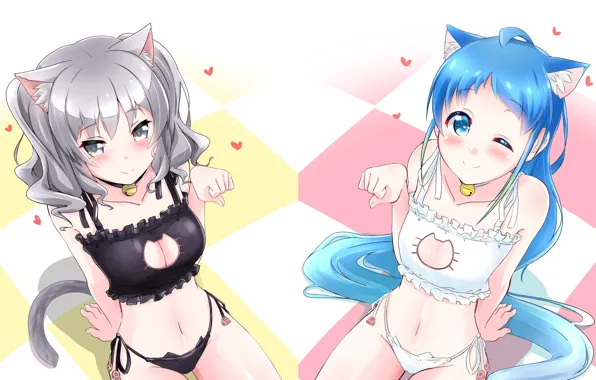Sexy, lingerie, pantsu, bra, cleavage, panties, long hair, girls