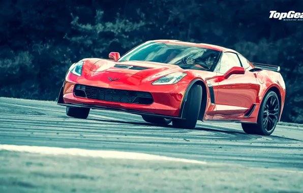 Картинка Z06, Corvette, Chevrolet, Top Gear, Red, Power, Front, Drifting