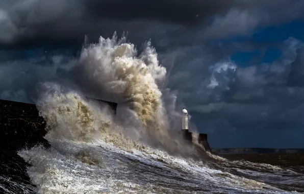 Картинка море, волна, маяк