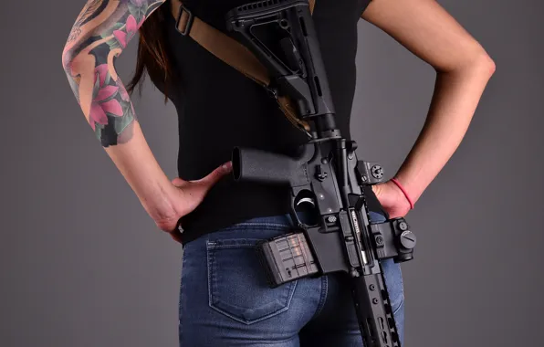 Картинка девушка, оружие, фон, штурмовая винтовка