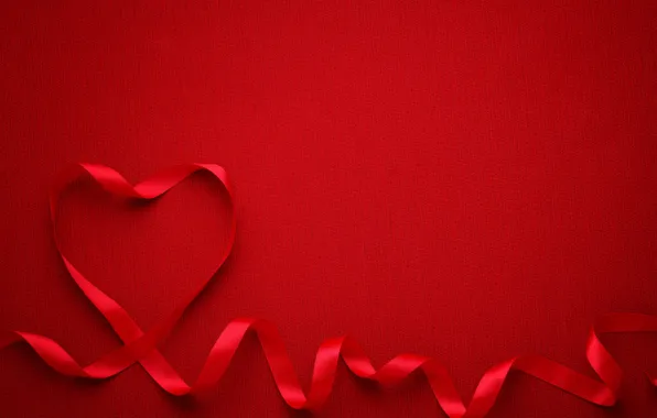 Сердце, лента, red, love, romantic, valentine`s day