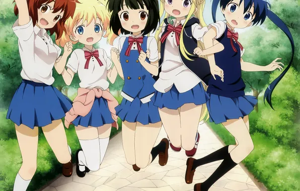 Картинка радость, девушки, аниме, арт, форма, школьницы, oomiya shinobu, inokuma youko