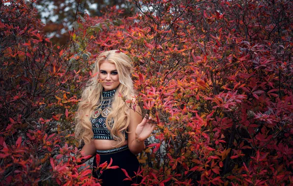 Взгляд, девушка, природа, лицо, кусты