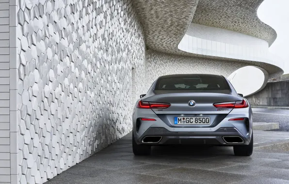 Картинка стена, купе, BMW, вид сзади, Gran Coupe, 8-Series, 2019, четырёхдверное купе
