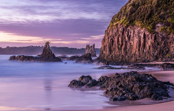 Beach, sky, cloud, rocks, sand, Australia, vegetation, tourism