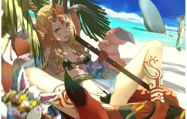 Пляж, Девушка, Рука, Демон, Когти, Fate / Grand Order, Судьба великая кампания