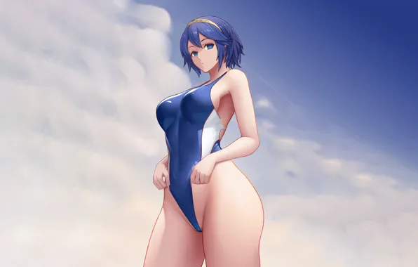 Girl, sexy, cleavage, boobs, anime, blue eyes, beautiful, short hair