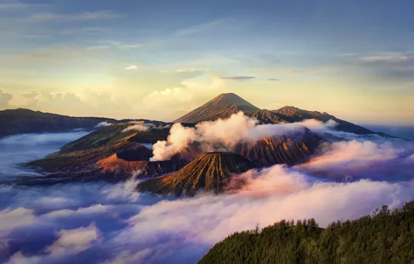 Облака, природа, Индонезия, Ява, Indonesia, вулкан Бромо, Bromo-Tengger-Semeru National Park, кальдеры Тенггер