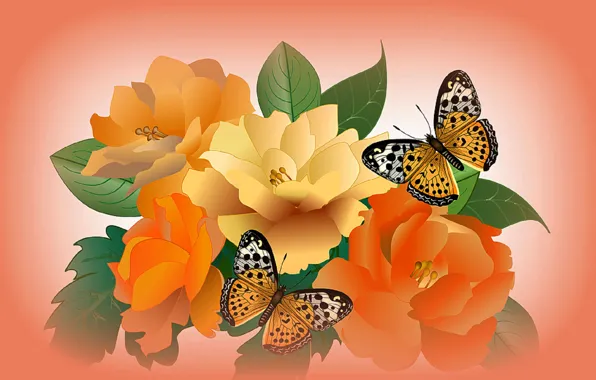 Картинка цветы, коллаж, бабочка, вектор