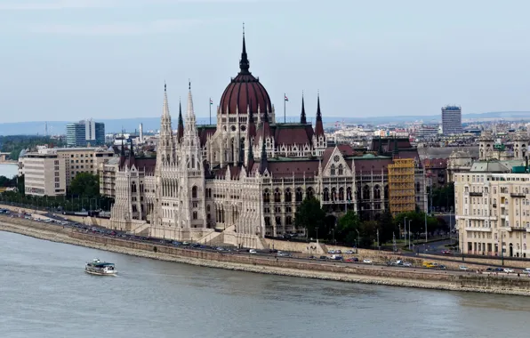 Картинка река, набережная, дворец, Венгрия, Budapest, Parliament