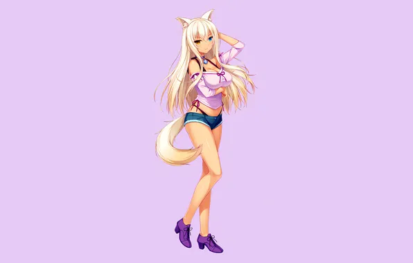 Girl, sexy, cleavage, shorts, long hair, legs, boobs, animal ears