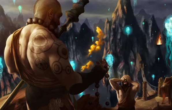 Горы, тату, монах, diablo 3