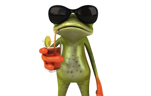 Картинка графика, коктель, лягушка, сок, очки, Free frog 3d