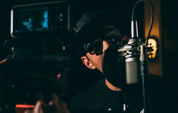 Музыка, music, очки, микрофон, studio, microphone, студия
