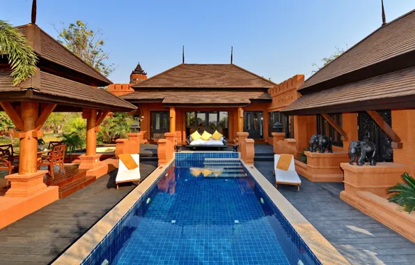 Вилла, бассейн, архитектура, курорт, Мьянма, Bagan, Баган, Mandalay Region
