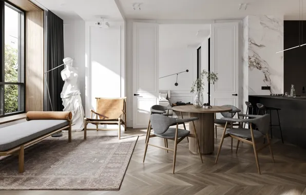 Дизайн, стиль, интерьер, гостиная, столовая, Granville Apartment, by Cartelle Design