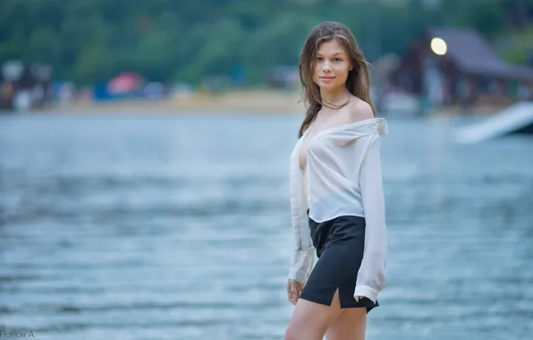 Девушка, юбка, блузка, прелесть, милашка, у воды, Андрей Попов